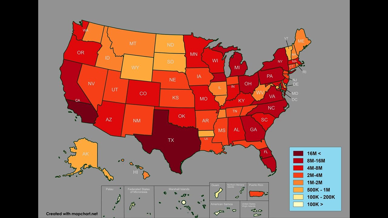 Map of USA (Population per state) Detailed!