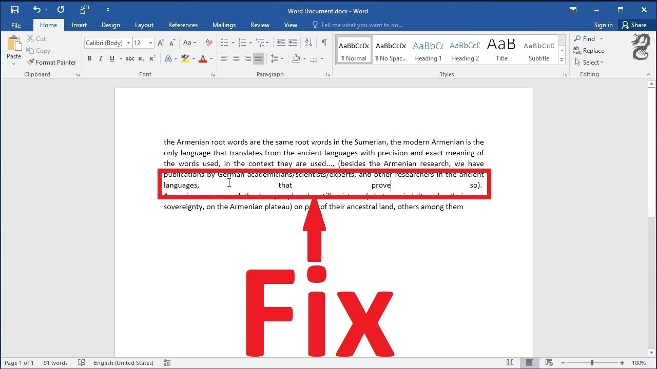 Fix spacing in a modified justify format paragraph in Word: Remove The White Space Between Words