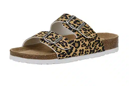CUSHIONAIRE Women's Lane Cork Footbed Sandal With +Comfort, Leopard,