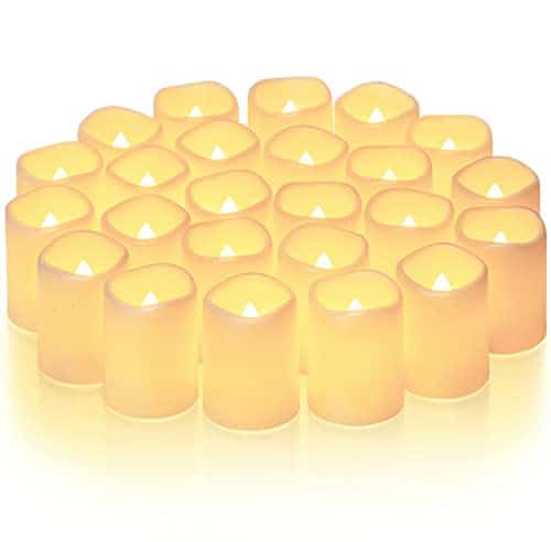 Homemory Pack Flickering Flameless Votive Candles, +Hour Long Lasting Electric Fake Candles, Battery Operated LED Tealight for Wedding, Christmas Decorations, Outdoor (Battery Included)