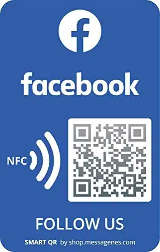 MESSAGENES  Follow Us on Facebook QR NFC Sticker  Gain Followers  NFC Card Size Unit  Customizable, Dynamic and Reusable QR  Facebook Decal for Business  Facebook QR Code Plaque  Logo Sticker