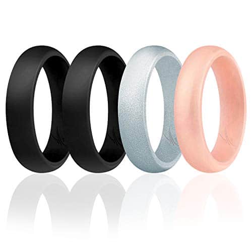 ROQ Silicone Rubber Wedding Ring for Women, Dome Solid Glitter & Metallic, Rubber Silicone Wedding Band, Anniversary Rings, Promise Ring, mm Wide mm Thick, Pack, Black, Silver, Rose Gold,