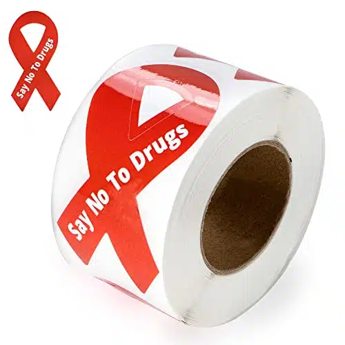Say No to Drugs Stickers   Red Ribbon Stickers for Anti Drugs Awareness   Perfect for Red Ribbon Week, School Events, Anti Drugs Campaigns, Support Groups and Fundraising   (Roll  Stickers)