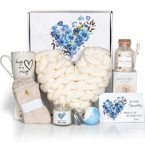Sympathy Gift Baskets, Condolences Gifts for Bereavement Grief   Sorry for Your Loss of Loved OneMomDadHusband, Thinking of You Box, Grieving Care Package for Women Men Friends(Ivory Pillow)
