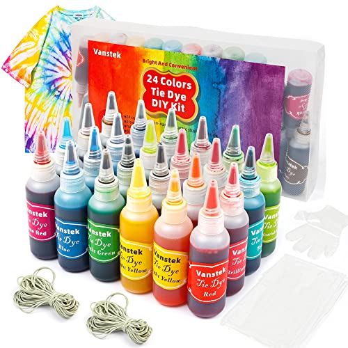 Vanstek Tie Dye Kit, Colors Tie Dye Shirt DIY Fabric Dye for Women, Kids, Men, with Rubber Bands, Gloves, Plastic Film and Table Covers for Family Friends Group Party Supplies