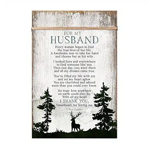 DEXSA For My Husband Wood Plaque   Made in the USA   x  Vertical Frame Wall & Tabletop Decoration  Easel & Hanging Hook  Natural Twine  With all my heart I thank you, sweetheart, for loving me