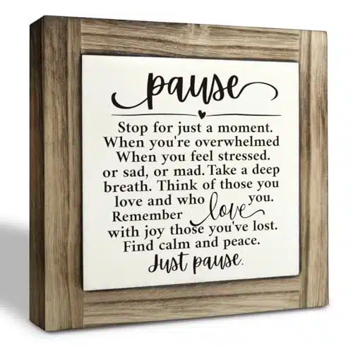 Positive Decor Sign, Box Wood Plaques Desk DÃ©cor, Gift for Family or Friends, Comfort Gift, Encouragement, Protection, Strength, Grief Gift, Mindfulness Sign for Home Decor, Find Calm and Peace