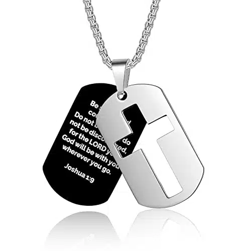ZRAY Dog Tag Necklace for Men Bible Verse Cross Pendant Stainless Steel Chain inch Inspirational Christian Jewelry Meaningful Religious Gift for BoysBe Strong