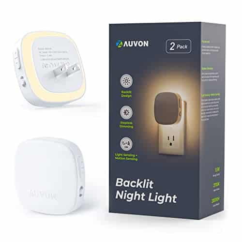 AUVON Plug in LED Backlit Night Light with Motion Sensor & Dusk to Dawn Sensor, Dimmable Warm White Nightlight with lm Adjustable Brightness for Bathroom, Bedroom, Hallway, Stairs (Pack)