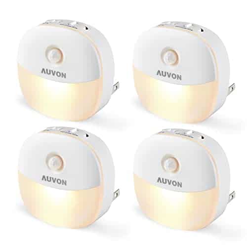 AUVON Plug in Night Light with Motion Sensor and Dusk to Dawn Sensor, Mini Warm White LED Nightlight with lm Adjustable Brightness for Bathroom, Hallway, Stairs, Bedroom, Kitchen (Pack)