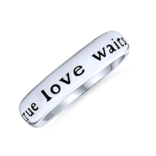 Bling Jewelry Mantra Sentimental Words True Love Waits Purity Promise Ring Band For Teen .Sterling Silver