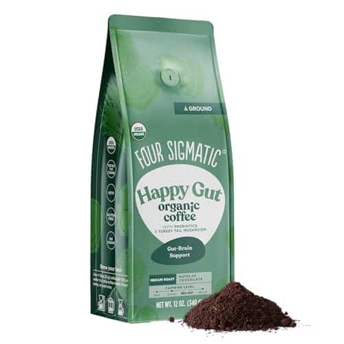 Four Sigmatic Organic Ground Coffee  Medium Roast  Fair Trade Gourmet Coffee with Chaga and Turkey Tail  Immune Boosting, Probiotic Mushroom Coffee for Gut Health and Immune Support  oz Bag