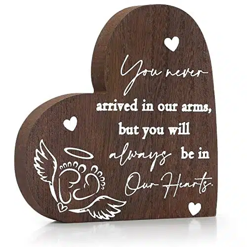 Luxekem Miscarriage Gifts for Mothers, Infant Loss Sympathy Gift, Loss of Baby Memorial, Gngel Baby Heart Shaped Wood Sign, Pregnancy Loss