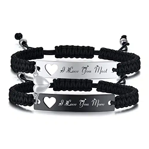 MPRAINBOW Handmade Braided Couples Bracelet   Attraction Relationship Bracelets for Him and Her,Matching Couples Rope Braided ID Bracelets Set   I Love You MoreMost