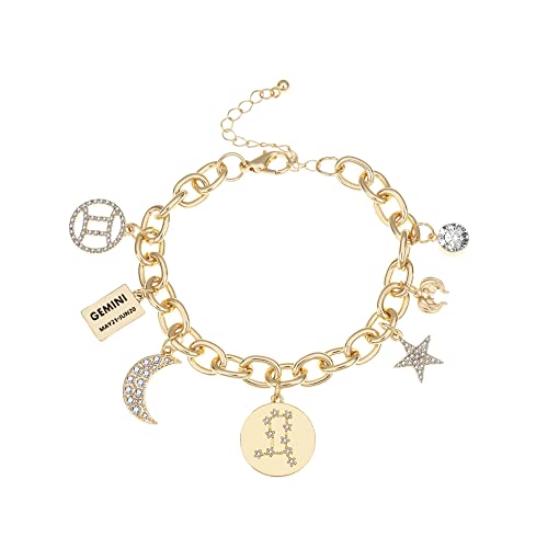Personalization Collection Gold Plated Zodiac Bracelet  Constellation Symbol  Name Plate  Moon  Constellation  Star  Stone  Charms  Chain Bracelet for Women Gifts(Gold Plated   Gemini)