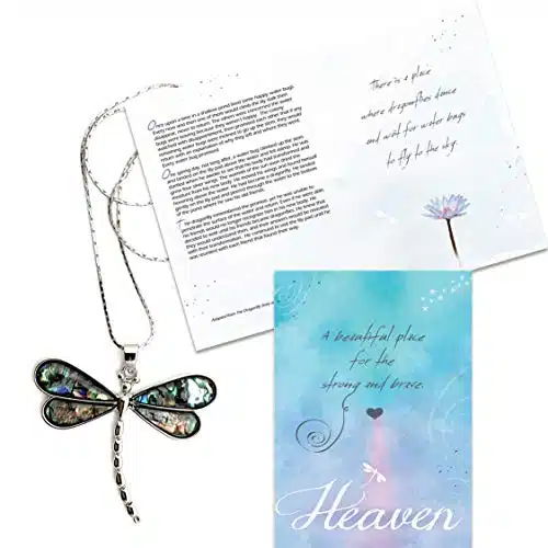 Smiling Wisdom   Heaven Dragonfly Story Greeting Card Gift Set   Abalone Dragonfly Necklace   Loss, Grief, Bereavement or Simple Explanation of Heaven and Earth   Child, Tween, Teen, Girl, Women
