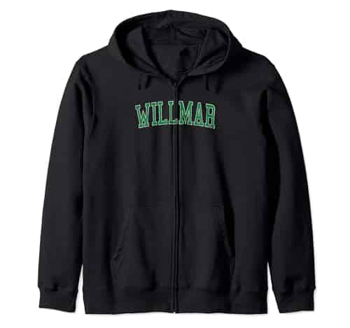 Vintage Willmar MN Distressed Green Varsity Style Zip Hoodie