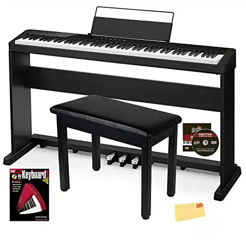 Casio CDP SKey Compact Digital Piano Bundle with CS P Stand with Triple Pedal System, Furniture Bench, Instructional Book, Instructional DVD, Online Lessons, and Polishing Clo