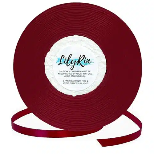 Dark Red Ribbon Inches Yards Satin Roll Perfect for Scrapbooking, Art, Wedding, Wreath Baby Shower, Packing Birthday, Wrapping Christmas Gifts