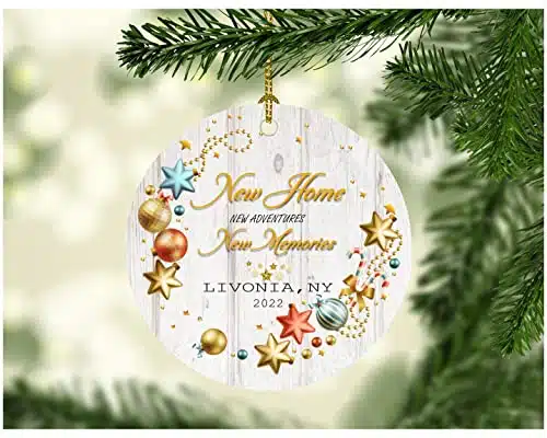 New Home Ornament Christmas Ornaments Tree Livonia New York New Home New Adventures New Memories Holiday Ornament Rustic Xmas Decoration Long Distance Present hite