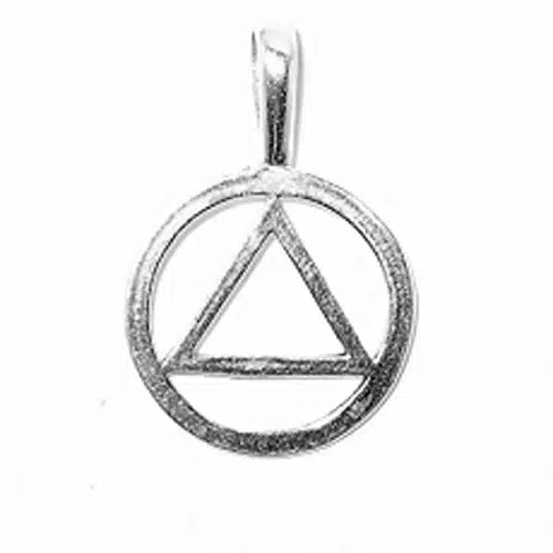 Sterling Silver AA Alcoholics Anonymous Triangle In Circle Symbol Pendant
